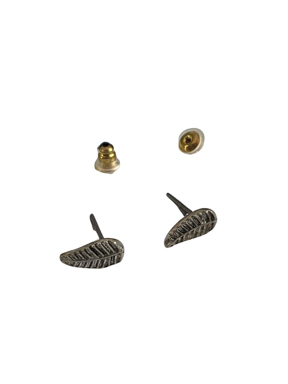Silver Tone Feather Stud Earrings